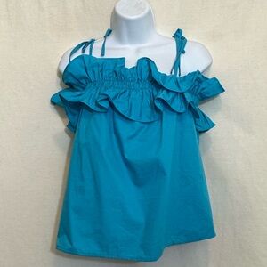 A-78 Sugarlips NWT Teal Blue Ruffle Summer Tank Top Size S